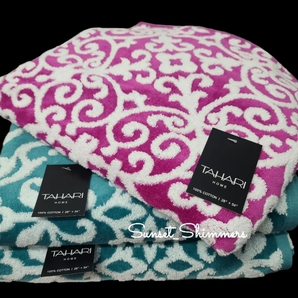 6 Piece Tahari Luxury Plush Damask Jacquard Scroll Bath Hand Tip Towel Set NEW